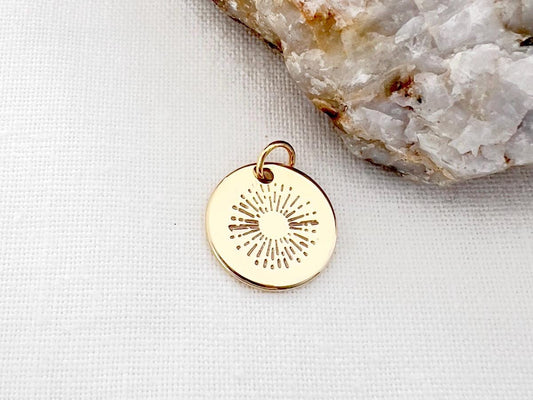 Gold Sunshine Add-On Charm | Hand Stamped Sunburst Charm | Charm For Necklace | Bracelet Charm | Gold Filled Jewelry | Hand Stamped