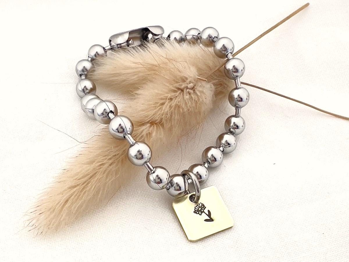 Birth Flower Bracelet | Stainless Steel Ball Chain | Brass Charm