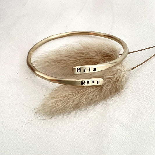 Personalized Name Bangle Bracelet | Brass Double Name Bracelet |Custom Gift for Her