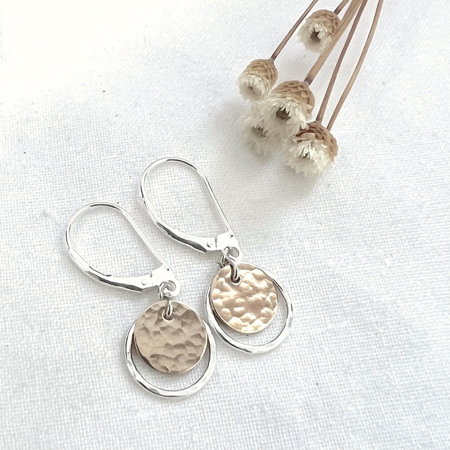 Two-Tone Dangle Earrings | Sterling Silver & Gold Filled | Handmade Lever Backs