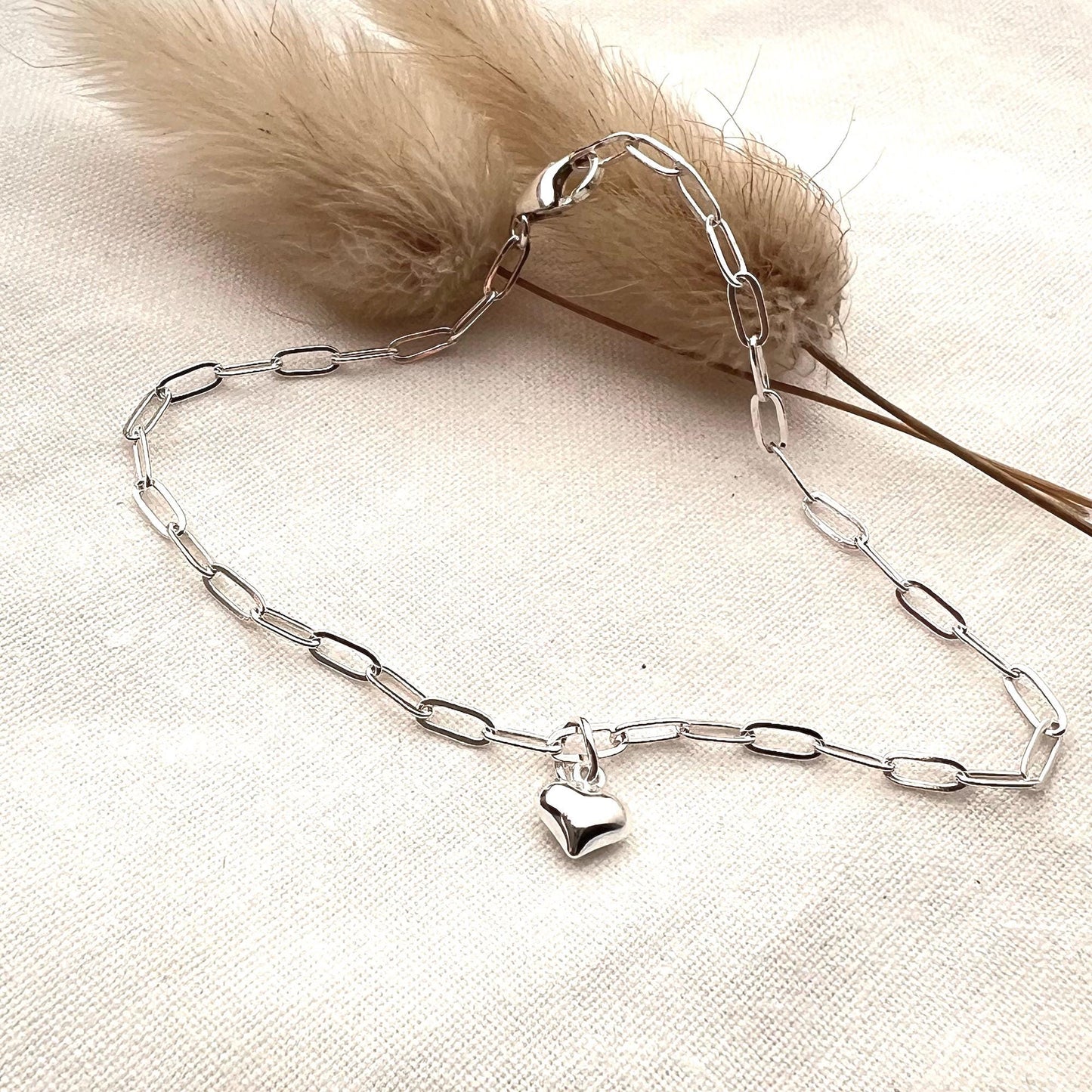 Ankle Bracelet with Heart Charm | Sterling Silver Anklet | Minimalist Jewelry | Gift for Her