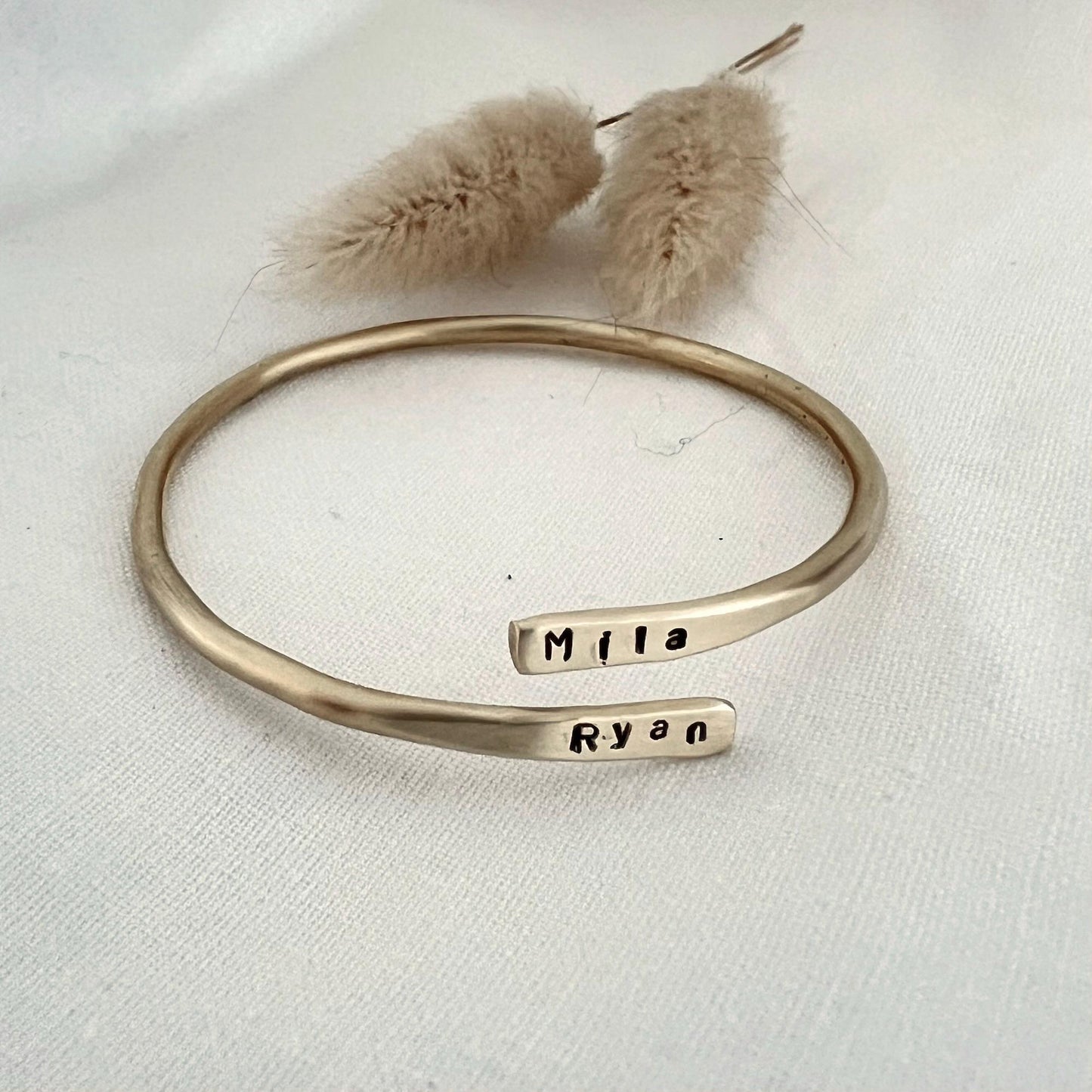 Personalized Name Bangle Bracelet | Brass Double Name Bracelet |Custom Gift for Her