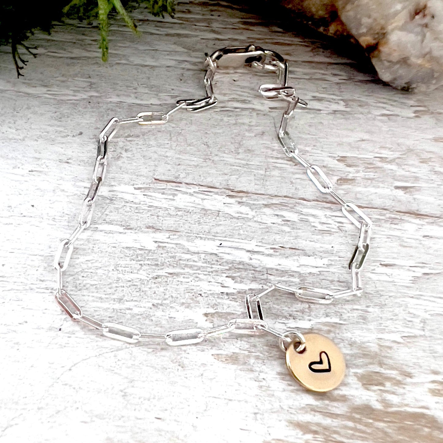 Initial Charm Bracelet | Sterling Silver Paperclip Chain |  14K Gold Filled | Personalized Jewelry | Gift for Her