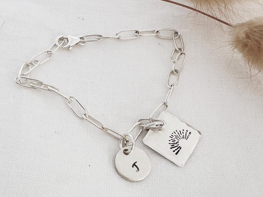 Charm Bracelet With Initial | Sunshine Charm Bracelet | Paperclip Bracelet |  Personalized Jewelry, Sterling Silver Bracelet |  Gift For Her