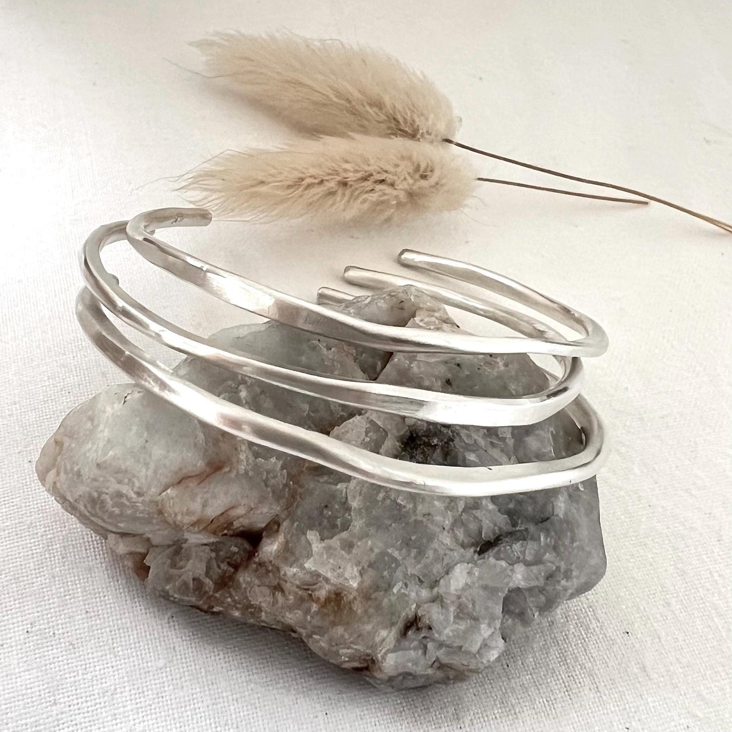 Sterling Silver Organic Shaped Cuff Bracelet | Sculptural Bangle | Minimalist Jewelry