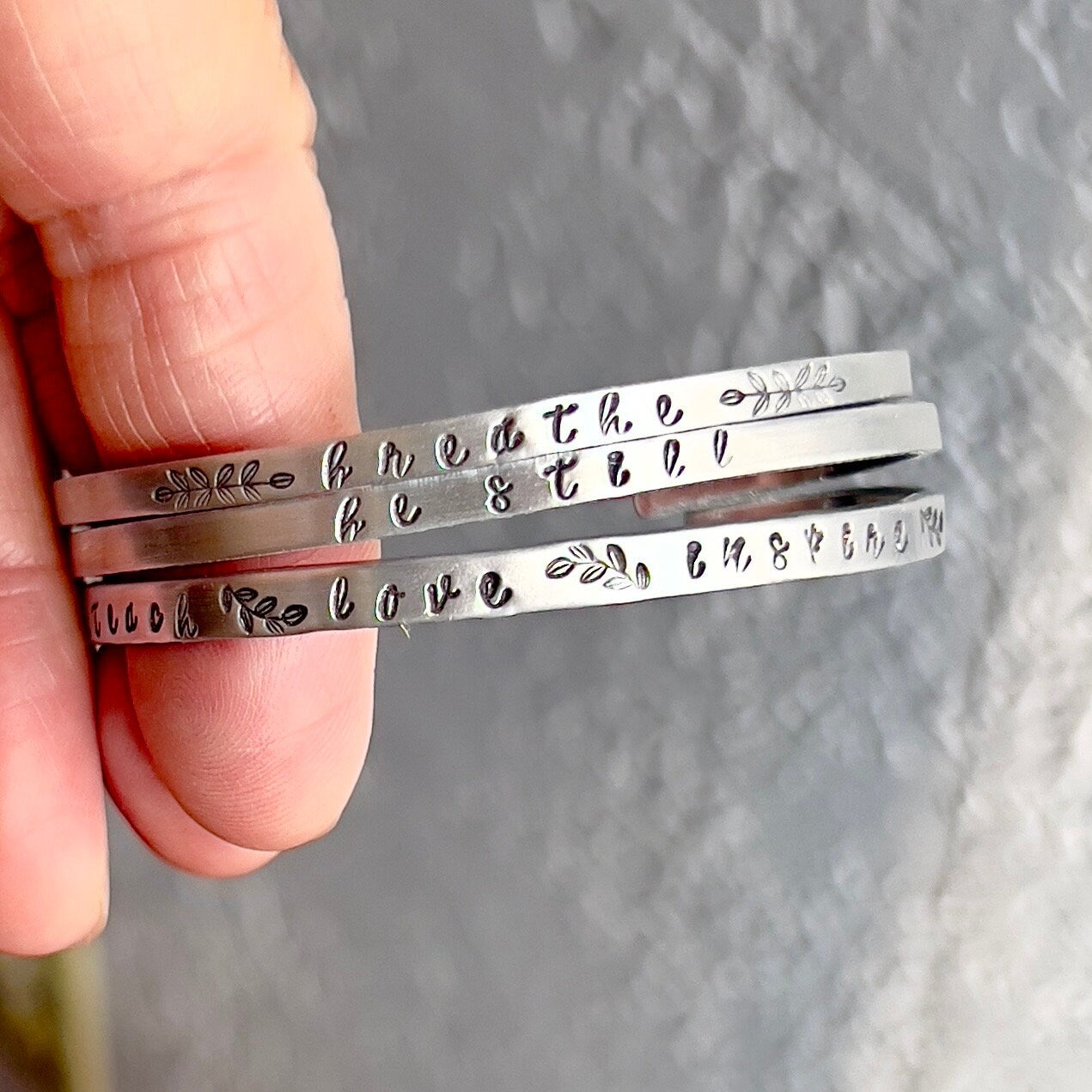 Personalized Bracelet | Custom Hand Stamped Skinny Silver Cuff | Custom Message Bracelet | Bracelet with Quote  | Mantra Bracelet