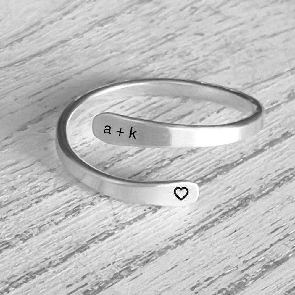 Sterling Silver Thumb Ring | Ring With Initial | Ring with Heart | Silver Wrap Ring | Adjustable Ring | Gift for Him | Gift For Her
