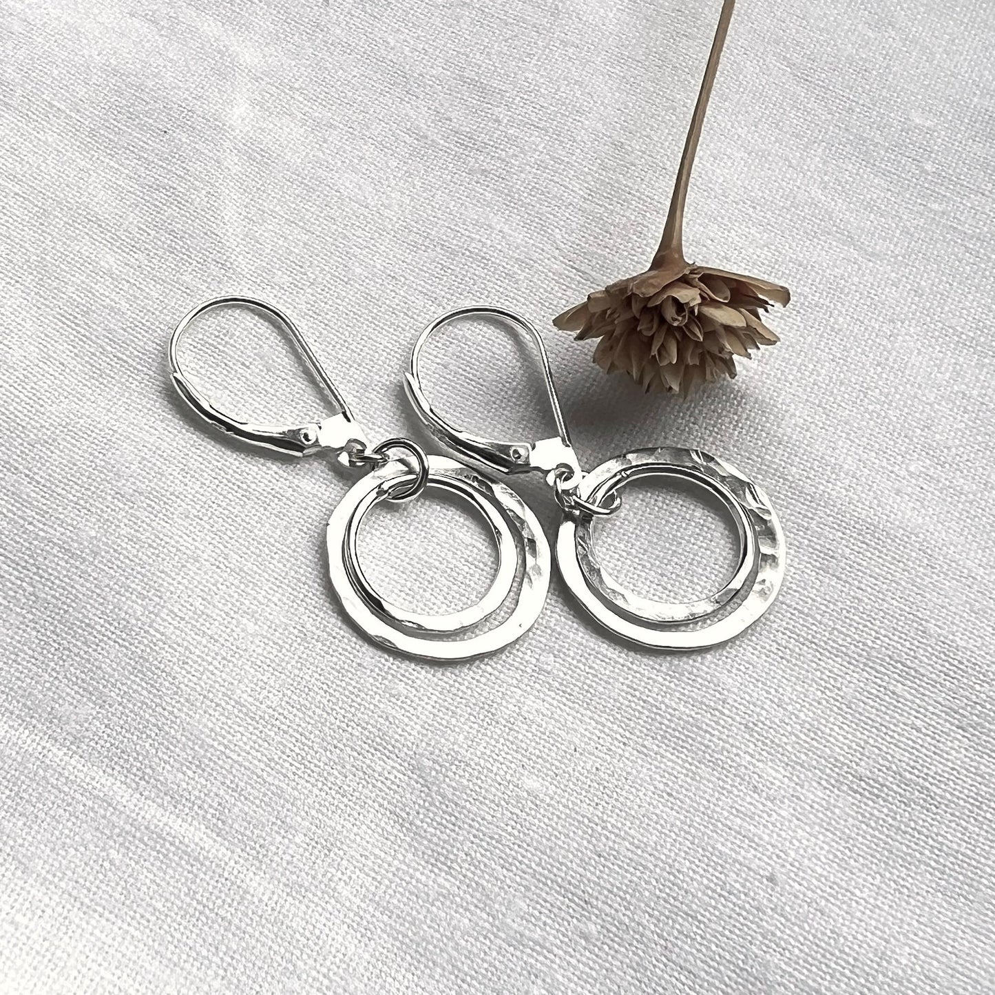 Sterling Silver Circle Earrings | Silver Dangle Hoops | Simple Everyday Earrings