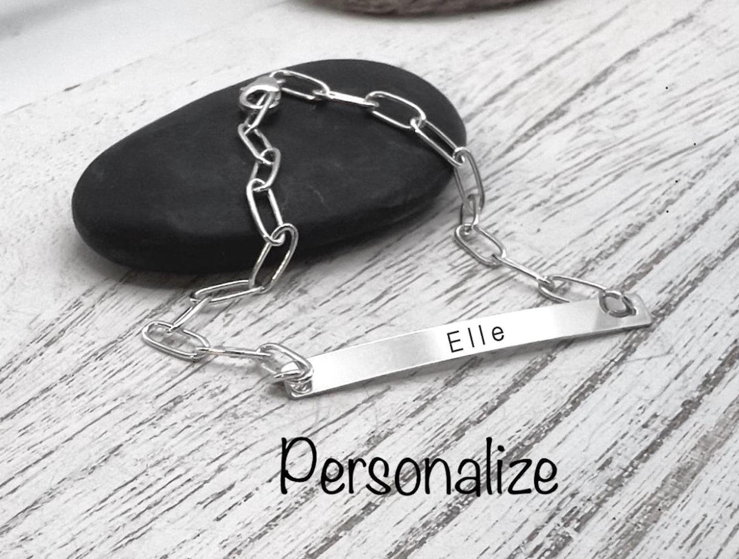 Sterling Silver Bar Name Bracelet | Personalized Bracelet | Skinny Bracelet | Custom Bracelet | Paper Clip | Gift For Her