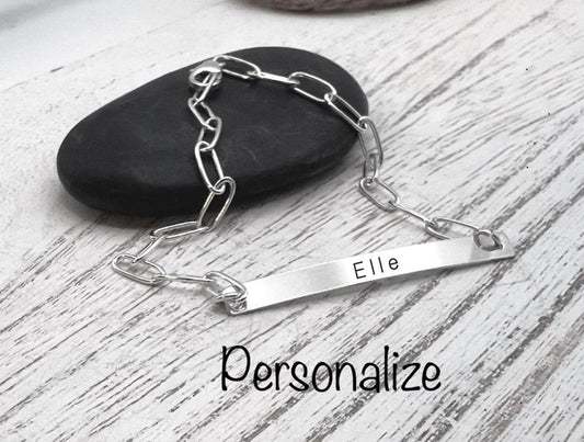 Sterling Silver Bar Name Bracelet | Personalized Bracelet | Skinny Bracelet | Custom Bracelet | Paper Clip | Gift For Her