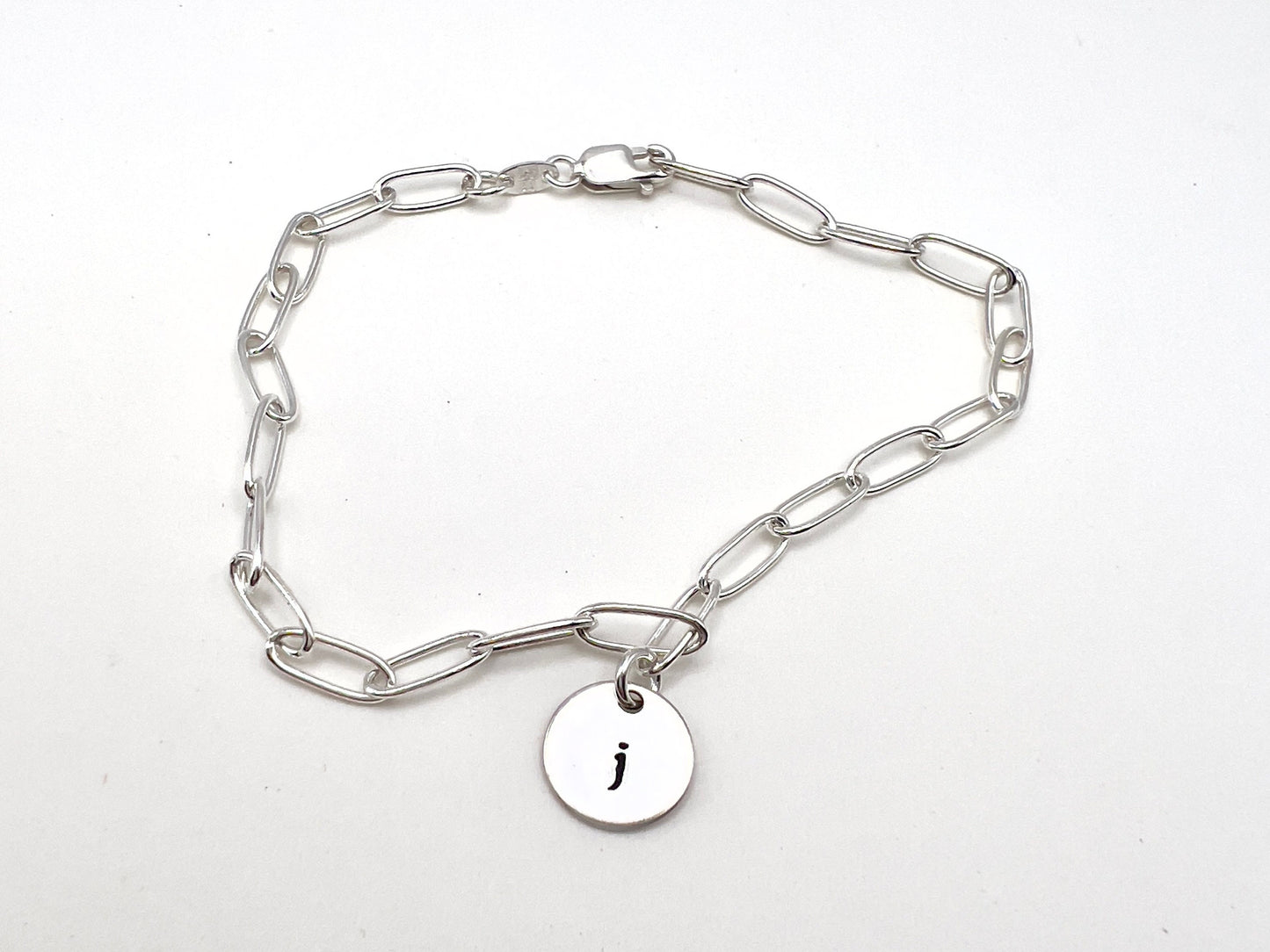 Sterling Silver Bracelet With Initial Charm | Initial Bracelet | Paperclip Bracelet |  Personalized Jewelry | Gift for Her