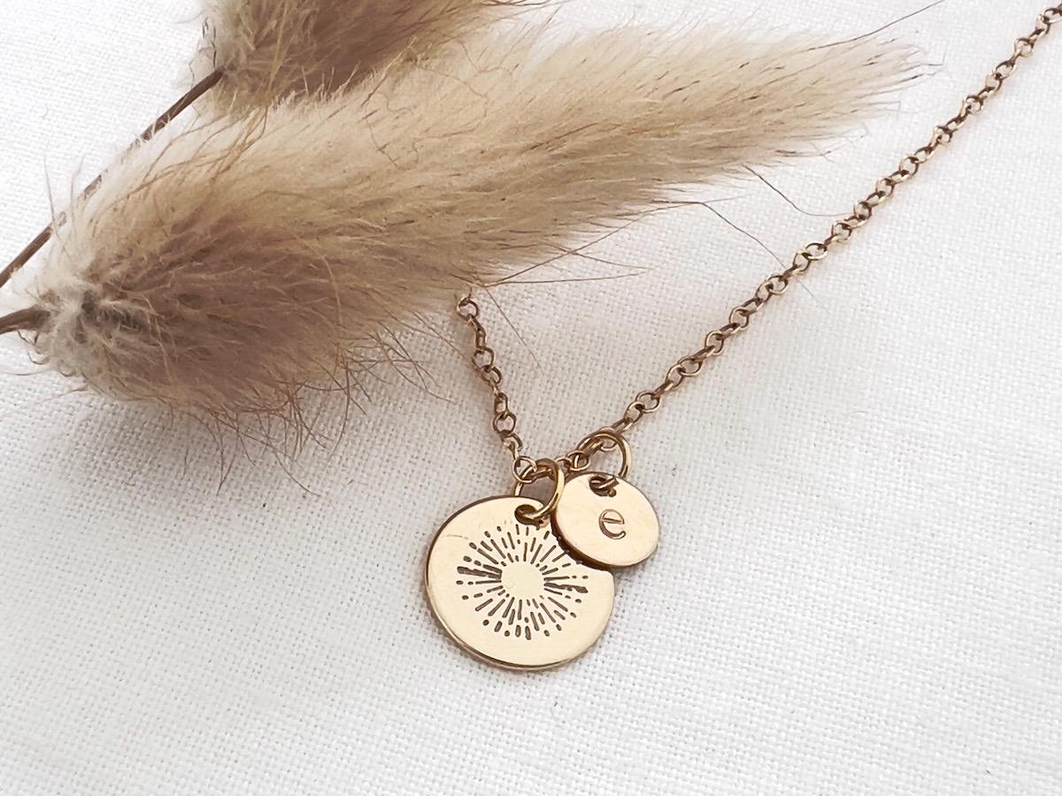 Sunshine Initial Necklace |  Personalized Initial Disc | Dainty Gold Necklace | Hand Stamped | Gift For Her