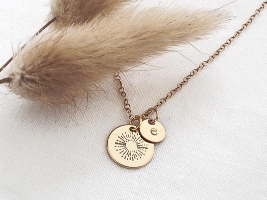 Sunshine Initial Necklace |  Personalized Initial Disc | Dainty Gold Necklace | Hand Stamped | Gift For Her