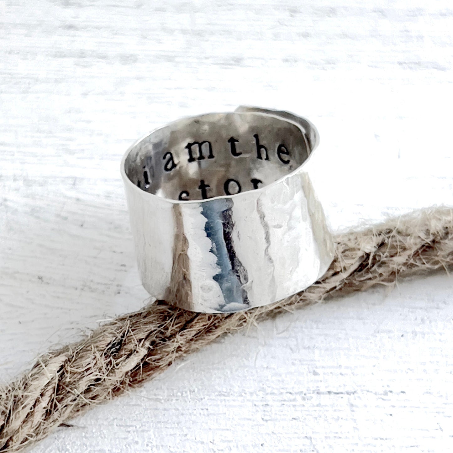 Sterling Silver Wide Band Ring | Personalized Ring | Adjustable Ring | 1/2" Wide Ring | Inside Message Ring |  Thumb Ring | Gift for Her