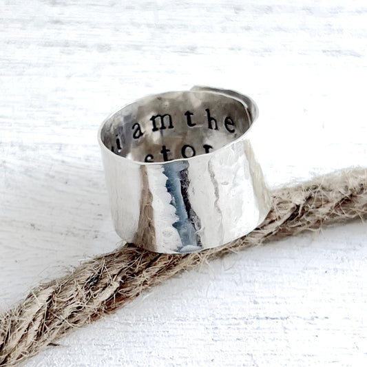 Sterling Silver Wide Band Ring | Personalized Ring | Adjustable Ring | 1/2" Wide Ring | Inside Message Ring |  Thumb Ring | Gift for Her