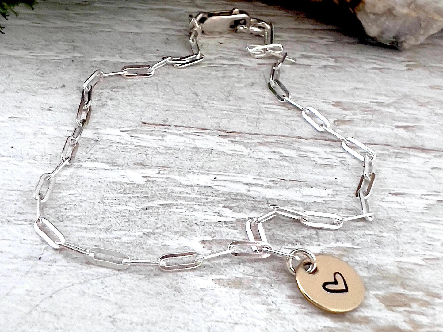 Initial Charm Bracelet | Sterling Silver Paperclip Chain |  14K Gold Filled | Personalized Jewelry | Gift for Her