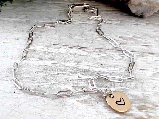 Initial Charm Bracelet | Sterling Silver Paperclip Chain |  14K Gold Filled | Personalized Jewelry | Gift for Her