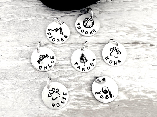 Personalized Name Charm With Center Design | Tiny Add On Charm | Hand Stamped Personalized Charm | Custom Name | Handmade Personalized Gift
