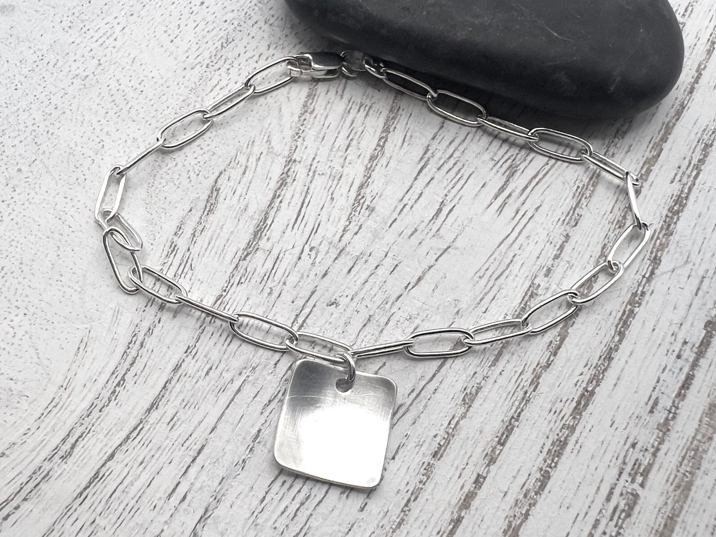 Sterling Silver Initial Bracelet | Silver Chain Link Bracelet | Charm Bracelet | Gift for Her