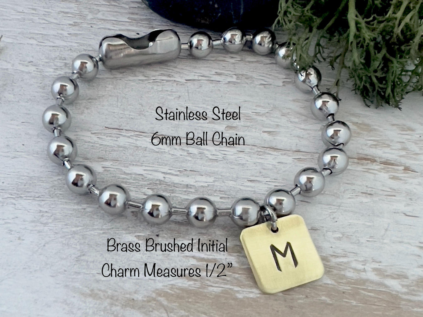 Beaded Ball Chain Initial Charm Bracelet | Chunky Charm Bracelet | Hand Stamped | Personalized Jewelry | Gift For Her