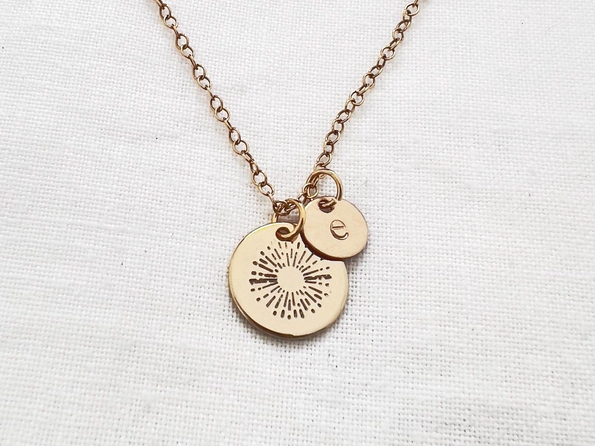 Sunshine Initial Necklace |  Personalized Initial Disc | Dainty Gold Necklace | Hand Stamped | Gift For Her