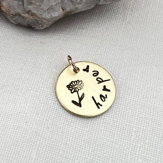Birth Flower Name Charm | Personalized Name Charm | Add on Charm | Hand Stamped Jewelry | Silver or Gold  | Custom Floral Pendant Gift