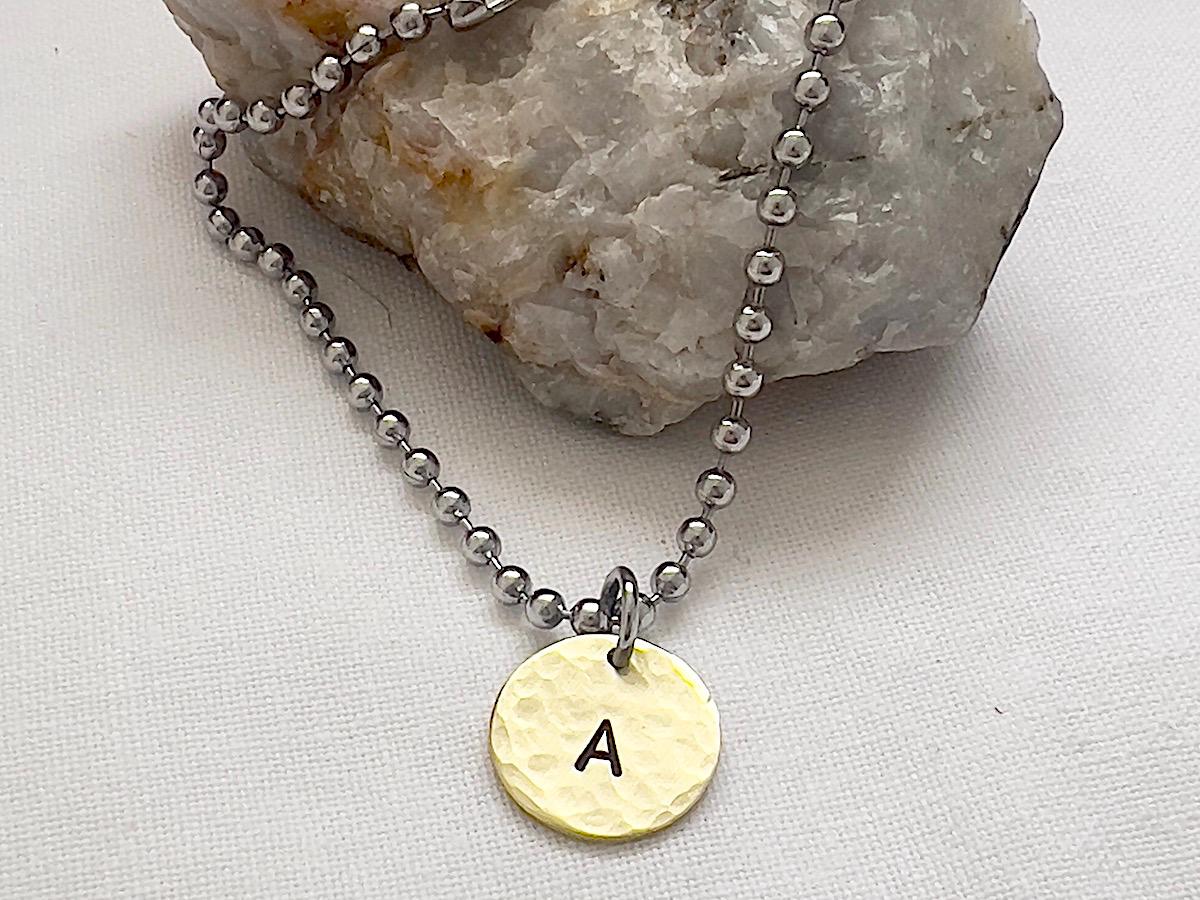 Ball Chain Bracelet with Initial Charm | Brass Disc Personalized Jewelry Custom Name Bracelet for Her | Gift Idea for Women