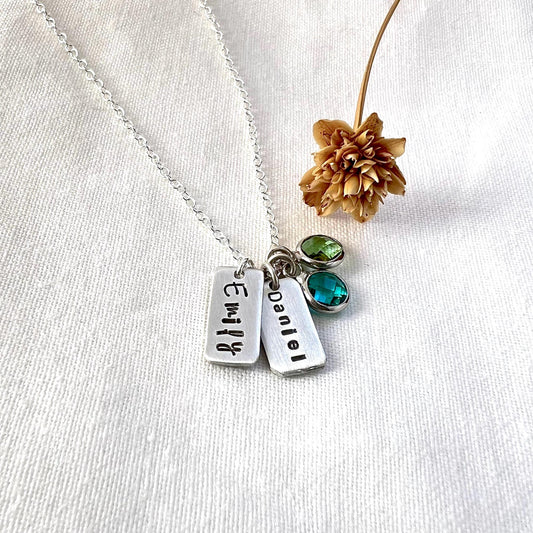 Sterling Silver Name Tag Necklace with Birthstone | Personalized Bar Necklace | Custom Name Jewelry | Gift for Her | Minimalist Necklace