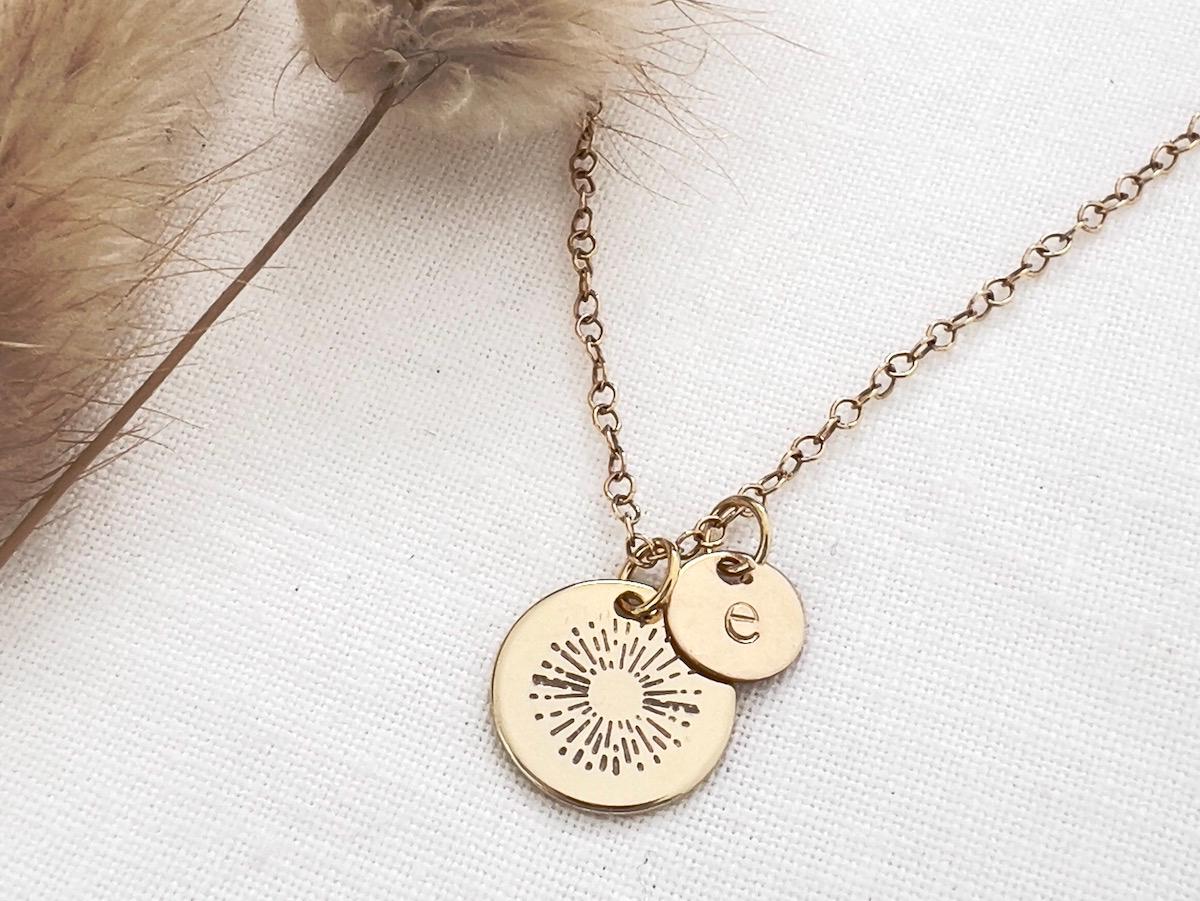 Sunshine Initial Necklace |  Personalized Initial Disc | Dainty Gold Necklace | Hand Stamped | Gift For Her