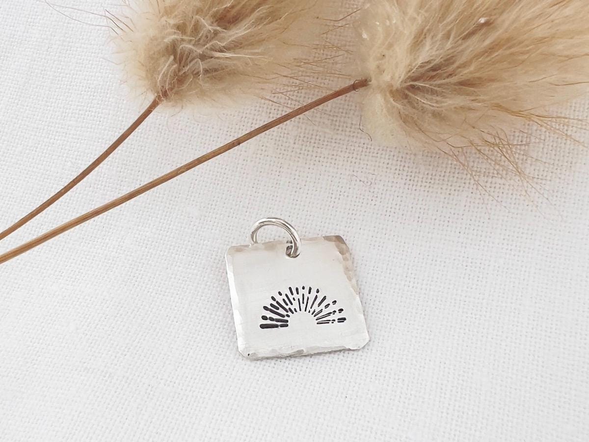 Hand Stamped Sunrise Sterling Silver Charm | Custom Pendant