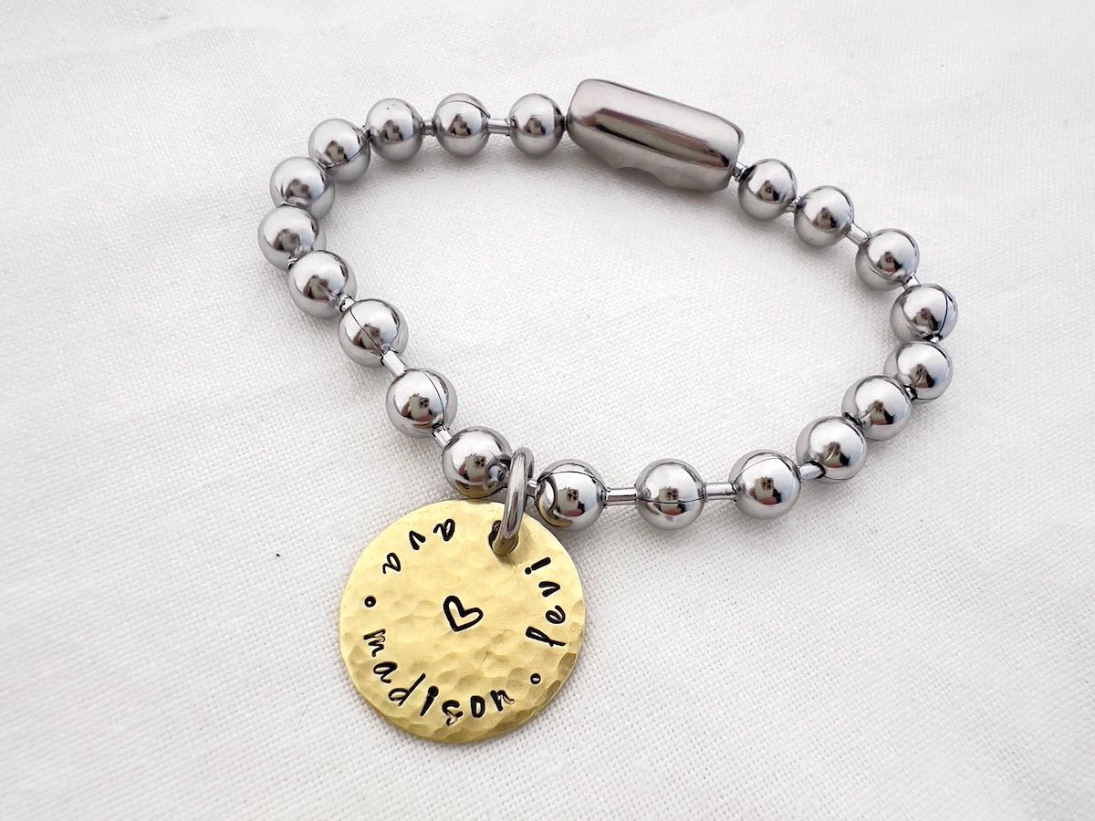 Mom Gift | Chunky Ball Chain Bracelet | Personalized Name Bracelet | Mixed Metal Bracelet | Grandmother Gift