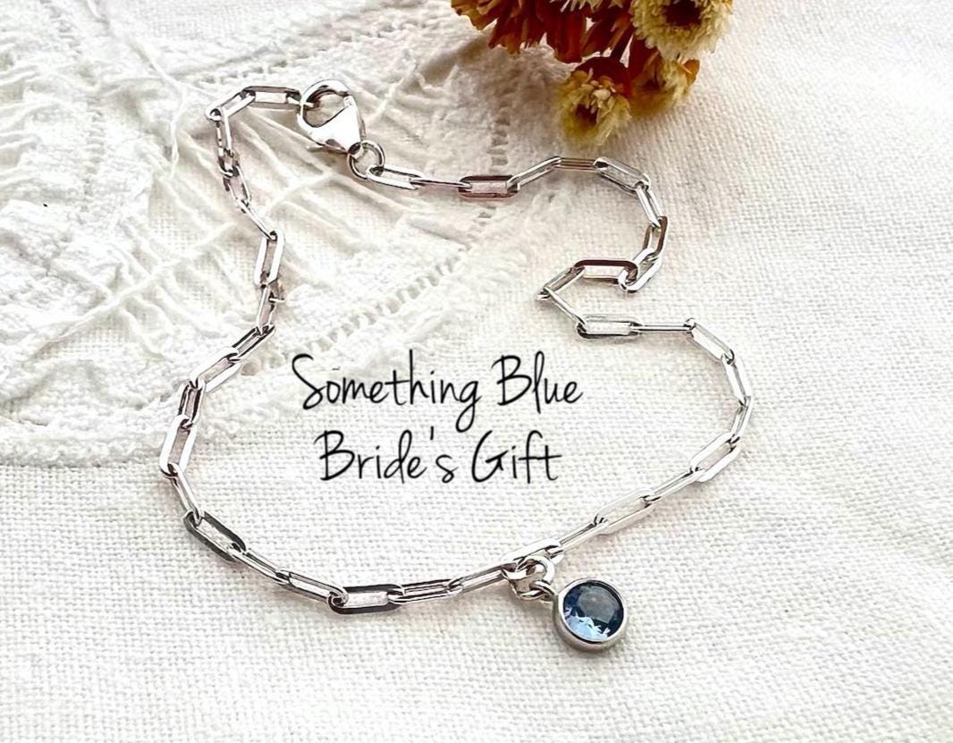 Something Blue Gift for Bride | Sterling Silver Blue Sapphire Stone Bracelet | Bridal Jewelry | Wedding Gift | Bride Bracelet