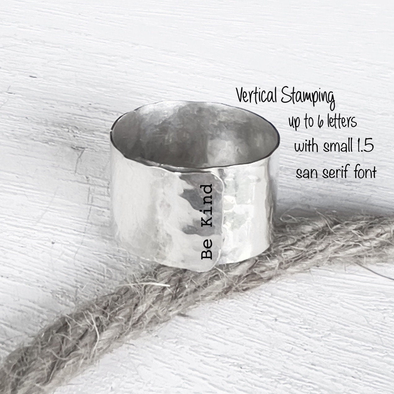 Sterling Silver Wide Band Ring | Personalized Ring | Adjustable Ring | 1/2" Wide Ring | Inside Message Ring |  Thumb Ring | Gift for Her