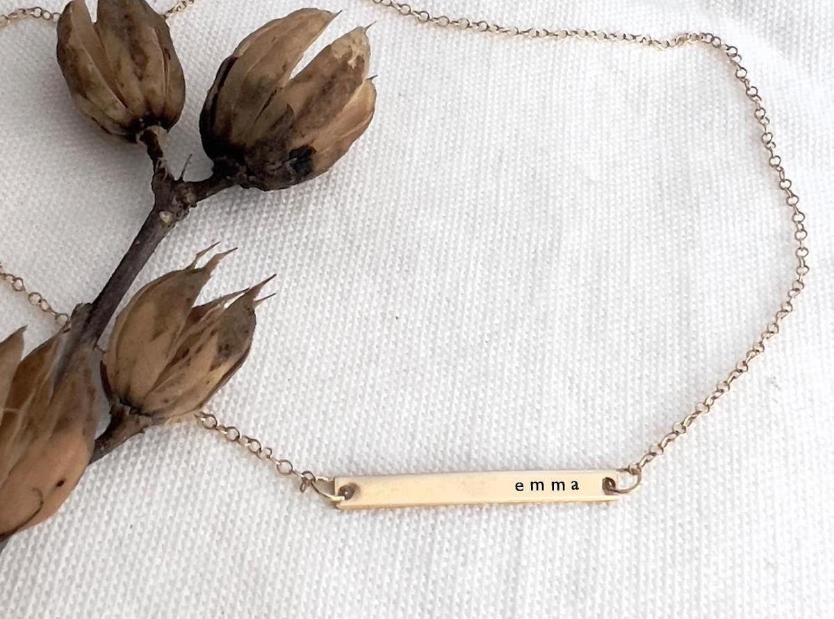 Gold Bar Necklace | Personalized Bar Necklace | Skinny Bar Necklace | Hand Stamped Necklace | Initial Necklace | Gift For Her