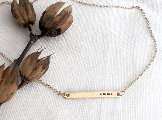 Gold Bar Necklace | Personalized Bar Necklace | Skinny Bar Necklace | Hand Stamped Necklace | Initial Necklace | Gift For Her