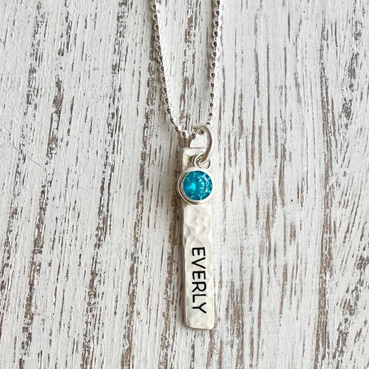 Personalized Name Necklace | Custom Name Jewelry | Birthstone Jewelry | Sterling Silver Jewelry | Hand Stamped | Bar Necklace | Gift For Mom