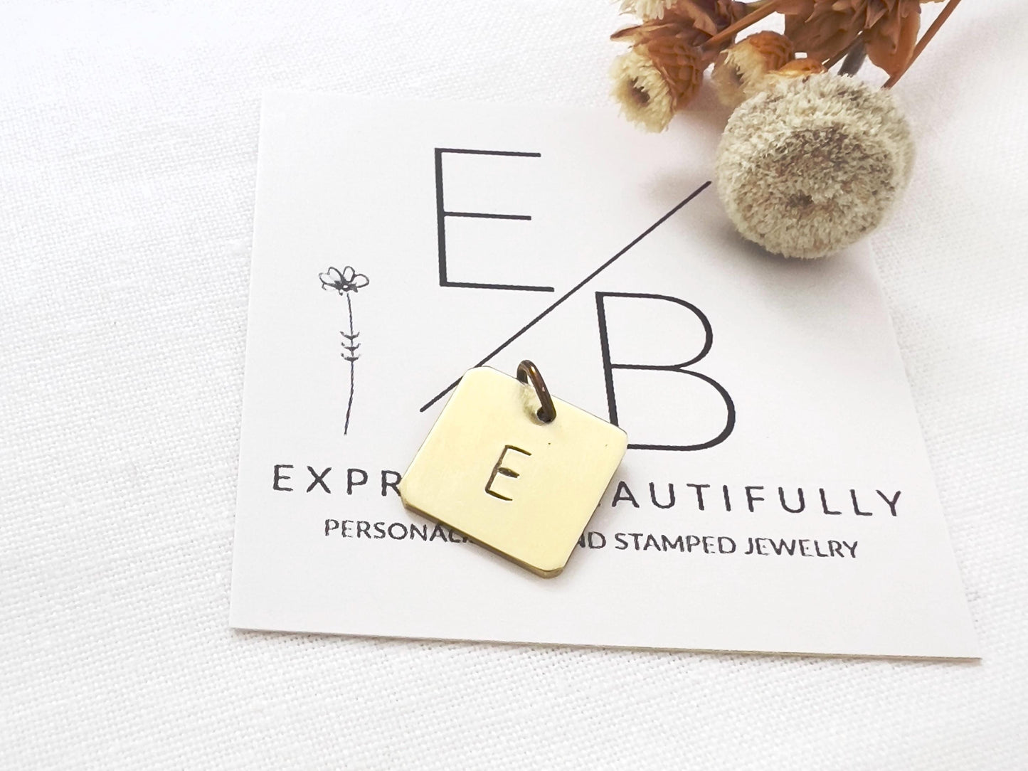 Personalized Brass Square Initial Charm | Custom Letter Pendant | Add on Charm For Necklace | Bracelet Initial Charm |  Personalized Gift