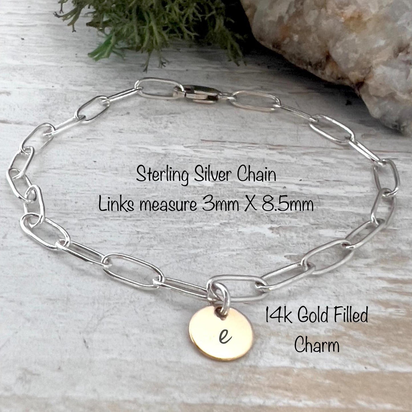 Sterling Silver Paperclip Bracelet with Gold Initial Charm | Personalized Minimalist Jewelry | Gift for Her