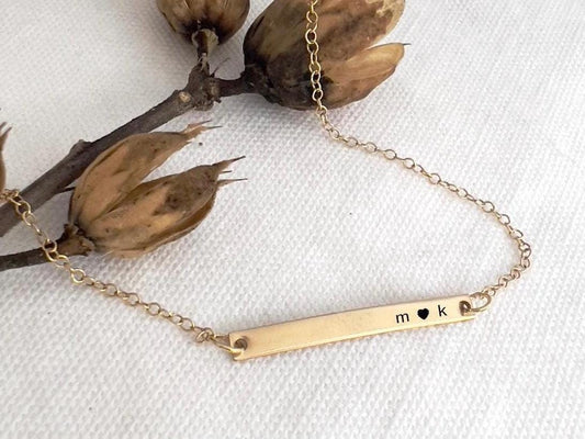 Gold Bar Necklace | Personalized Bar Necklace | Skinny Bar Necklace | Hand Stamped Necklace | Initial Necklace | Gift For Her