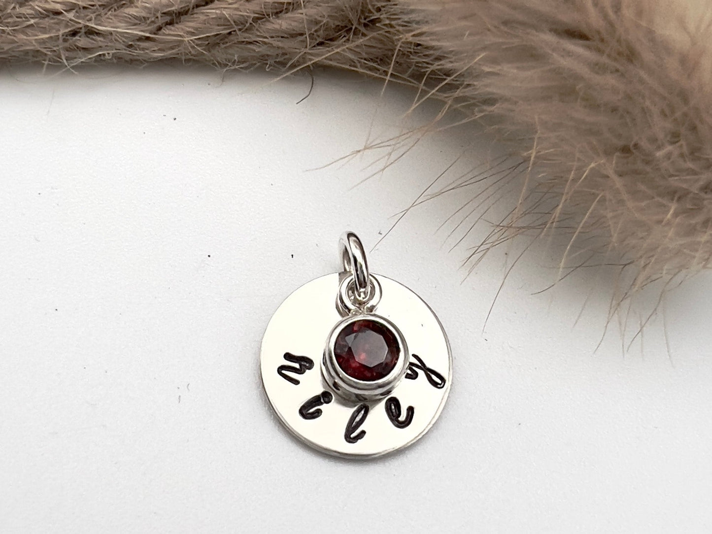 Personalized Name Charm with Birthstone | Hand Stamped Sterling Silver