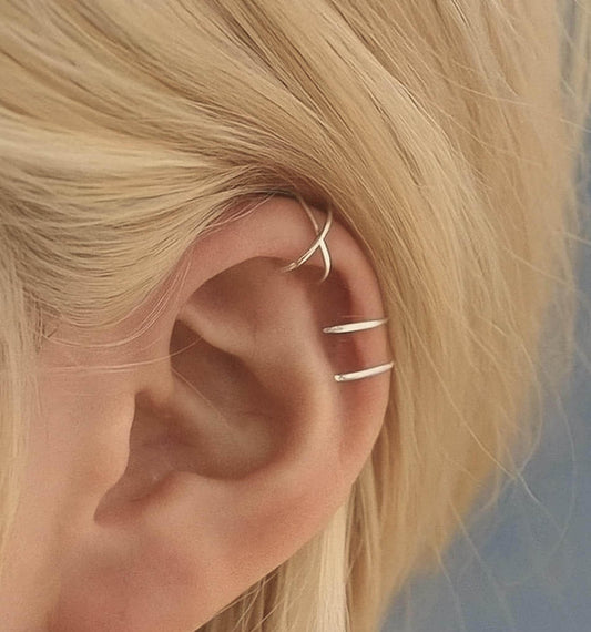 Sterling Silver Non Piercing Ear Cuff | Criss Cross Cartilage Ear Wrap
