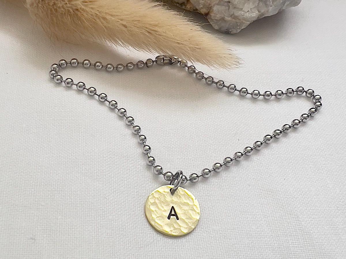 Ball Chain Bracelet with Initial Charm | Brass Disc Personalized Jewelry Custom Name Bracelet for Her | Gift Idea for Women