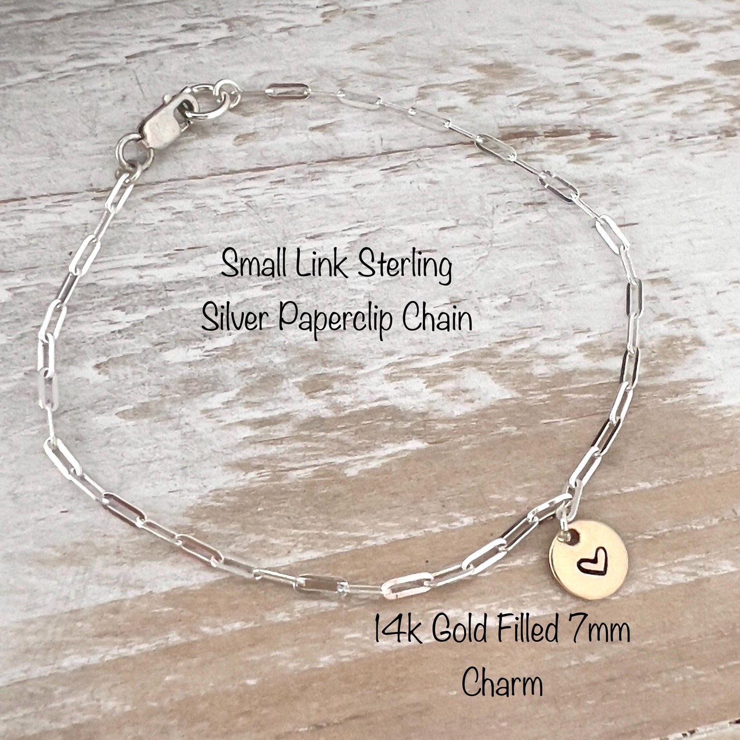 Initial Charm Bracelet | Sterling Silver Paperclip Chain |  14K Gold Filled | Personalized Jewelry | Gift for Her