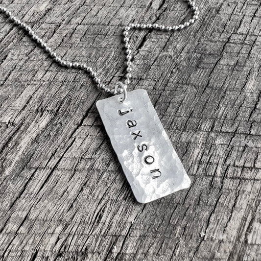 Personalized Name Necklace | Hand Stamped, | Sterling Silver | Name Tag | Custom Name Jewelry | Gift For Dad