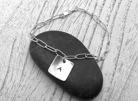 Sterling Silver Initial Bracelet | Silver Chain Link Bracelet | Charm Bracelet | Gift for Her