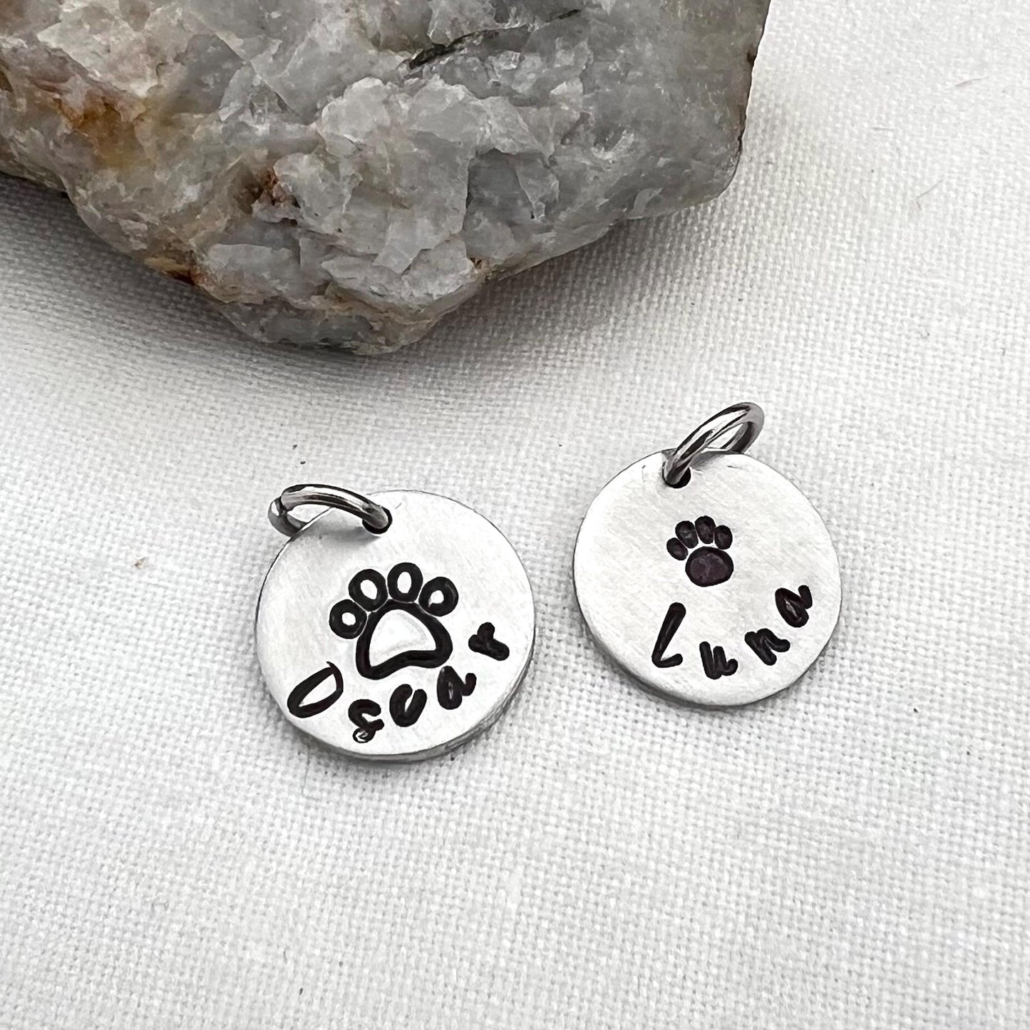 Small Pet ID Tag with Name and Paw Print | Personalized Dog and Cat Collar Tag | Custom Engraved Pet Name Tag | Cute Paw Print Charm