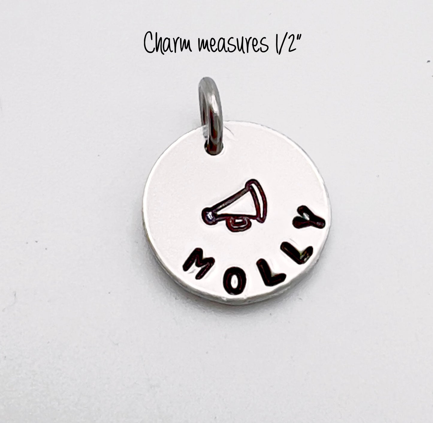 Cheerleader Charms | Cheer Team Gift |Personalized Gift | Hand Stamped Jewelry |Custom Name Charm | Cheer Team Gifts | Megaphone Charm