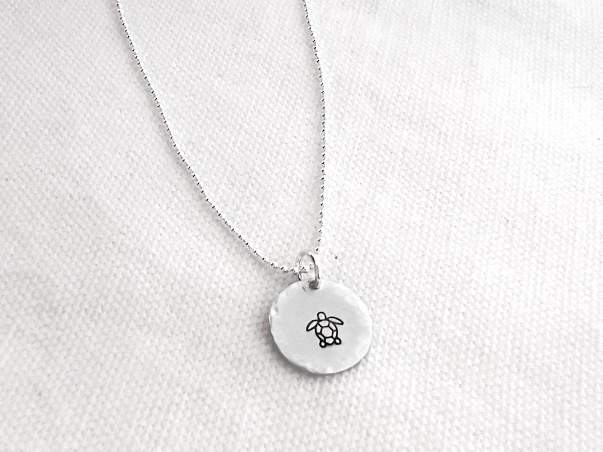 Turtle Necklace | Sea Turtle Charm | Beach Themed Jewelry | Hand Stamped Jewelry | Sterling Silver Jewelry