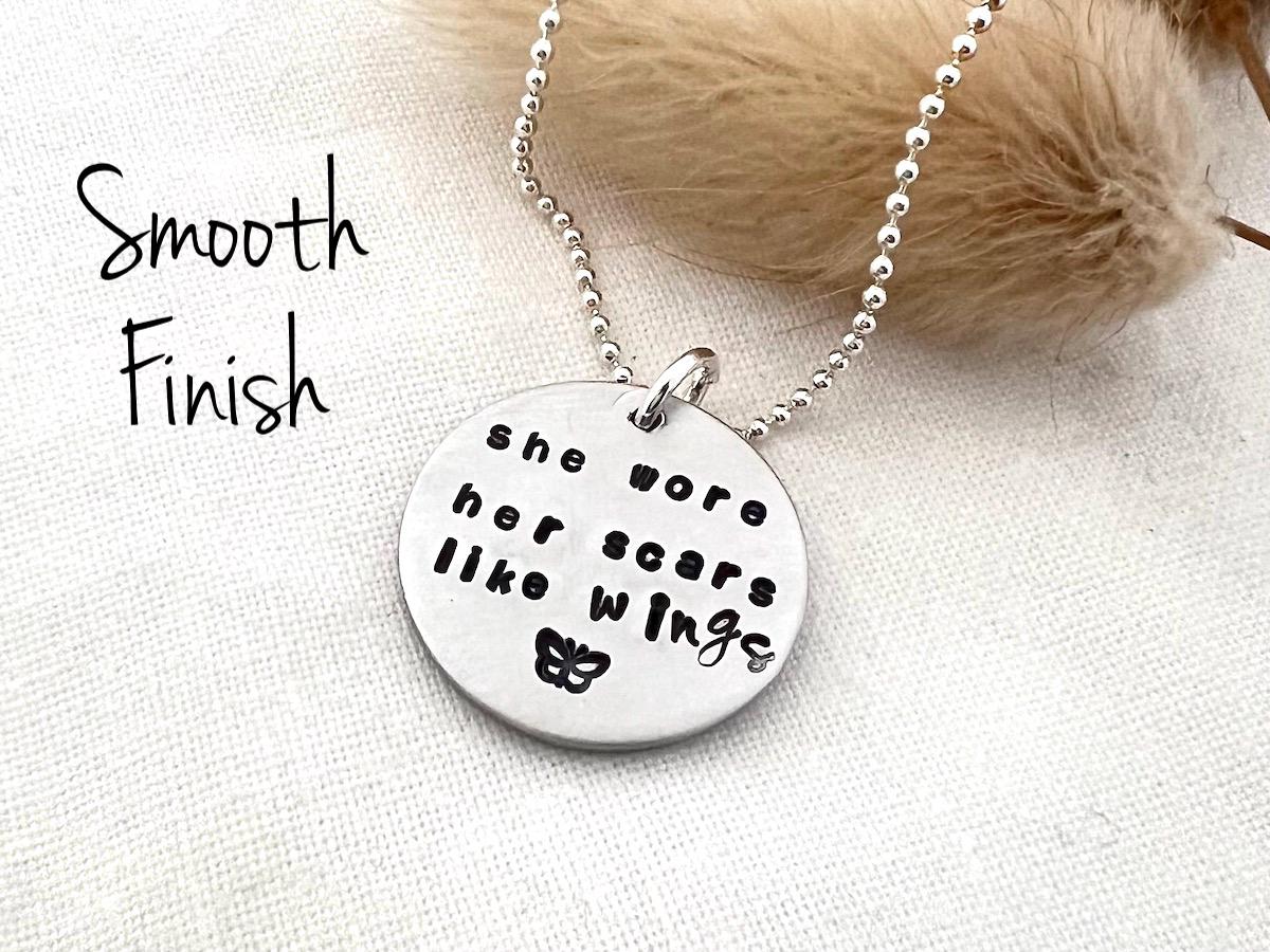 She Wore Her Scars Like Wings Necklace | Sterling Silver Pendant | Mental Health Awareness | Inspirational Recovery Support Cancer Gift