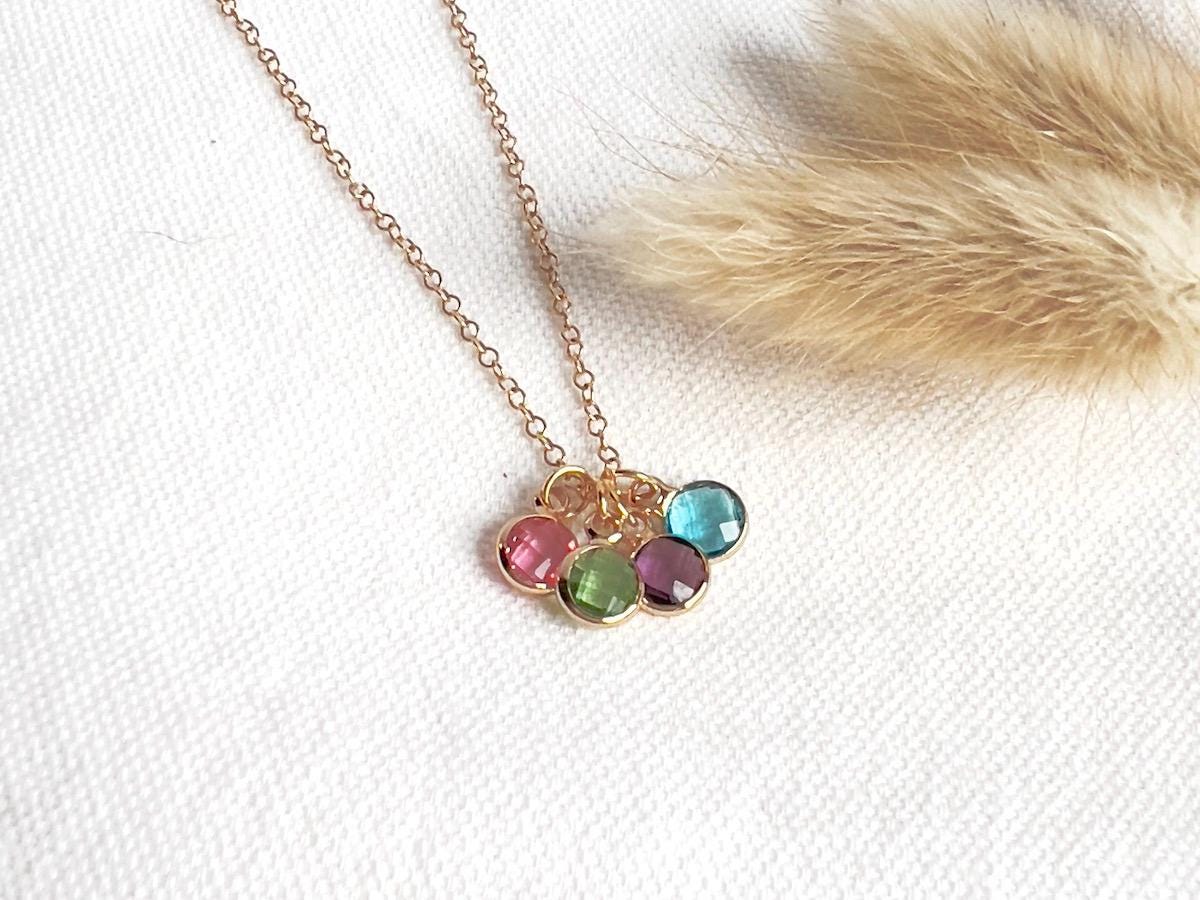 Gold Birthstone Charm Necklace | Personalized Mom Jewelry |Custom Necklace Pendant | Mother’s Day Gift from Kids | Dainty Gold Necklace